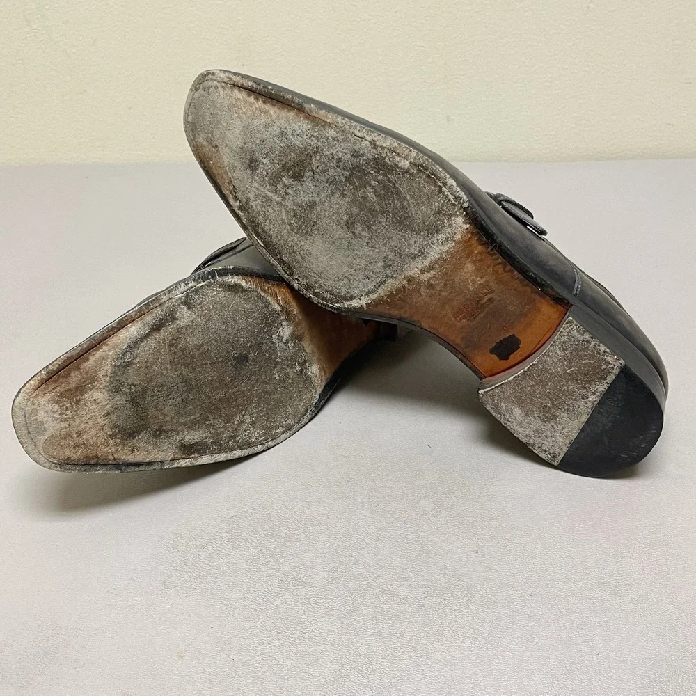 Magnanni Monk Strap Dress Shoes Men 9 M Gray Leather Buckle Brogue Oxford Loafer
